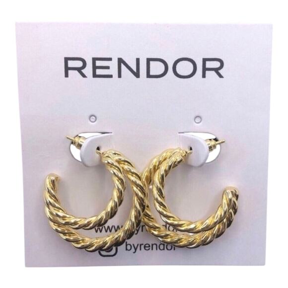 Rendor Victoria NIP 14K Yellow Gold Plated Double Hoop Braided Texture Earrings - Picture 4 of 16